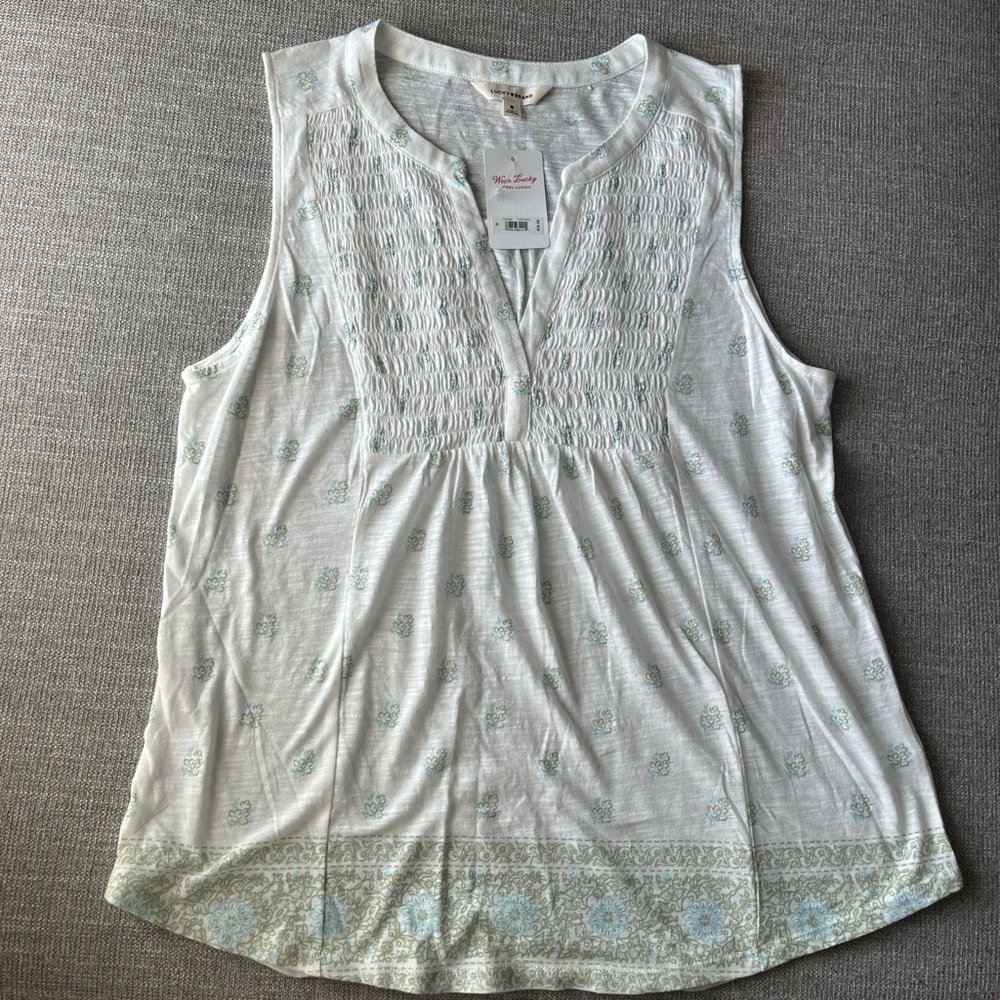 NWT Lucky Brand  Sleeveless Blouse with Green Accents